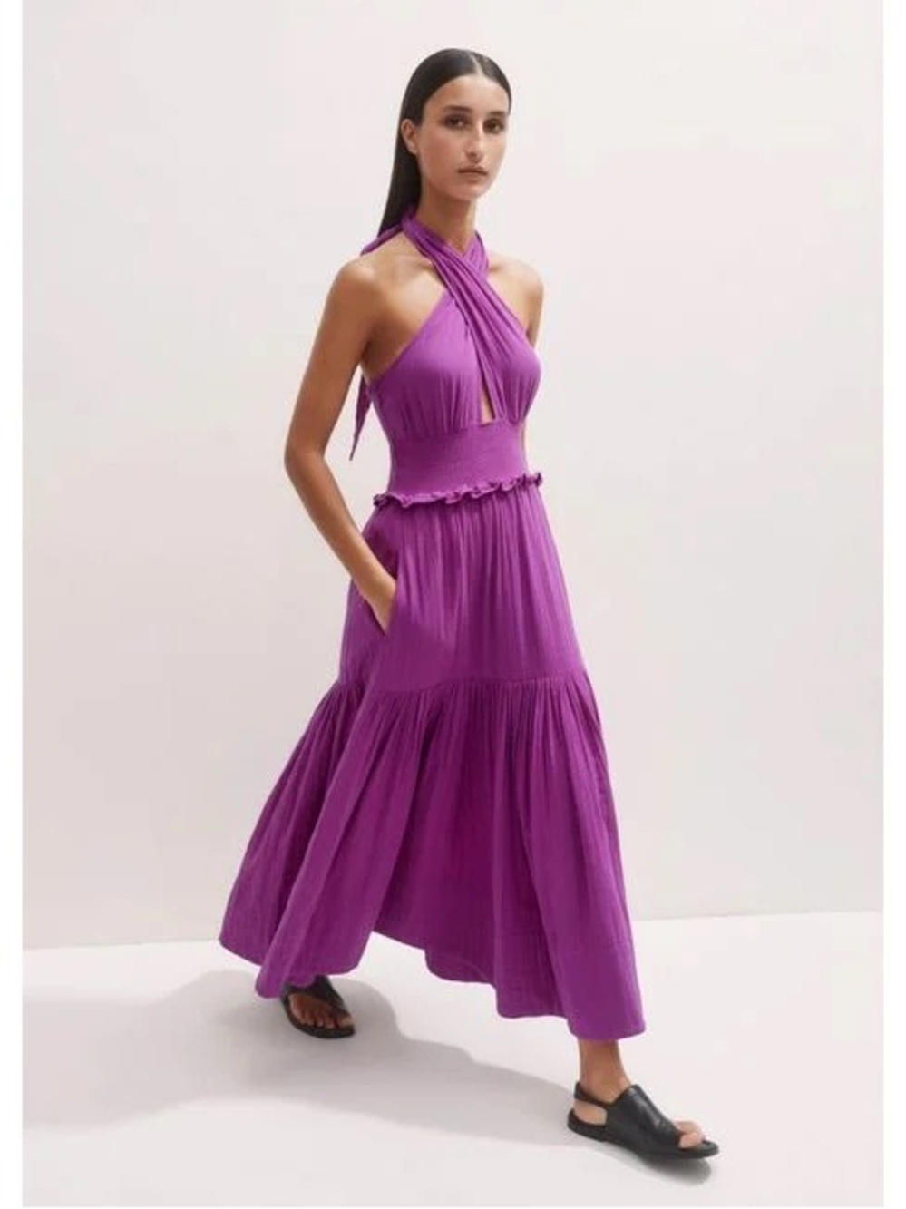ME+EM Cheesecloth Halterneck Fuschia Maxi Dress- size US 4